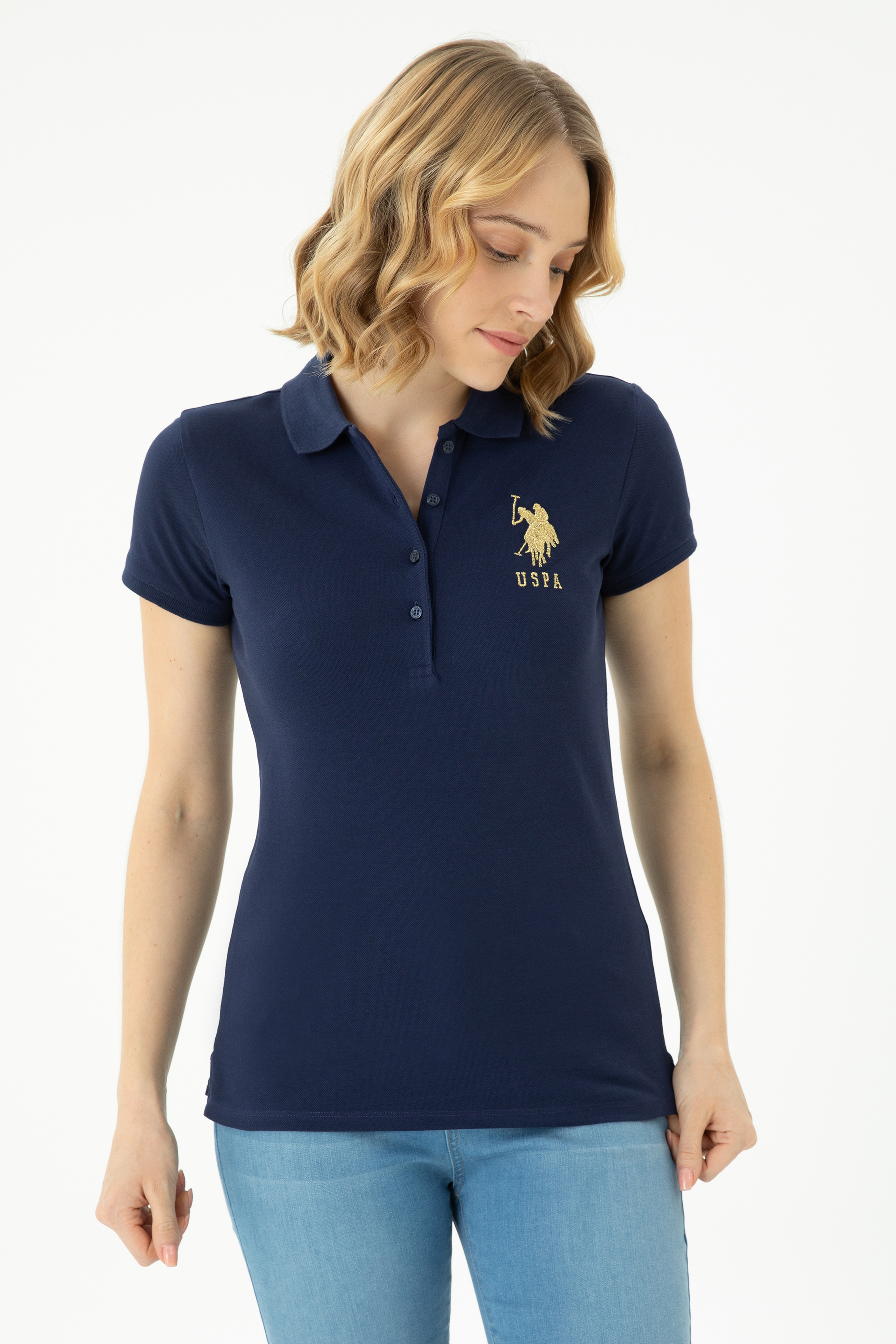 Kadın Lacivert Basic Polo Yaka Tişört