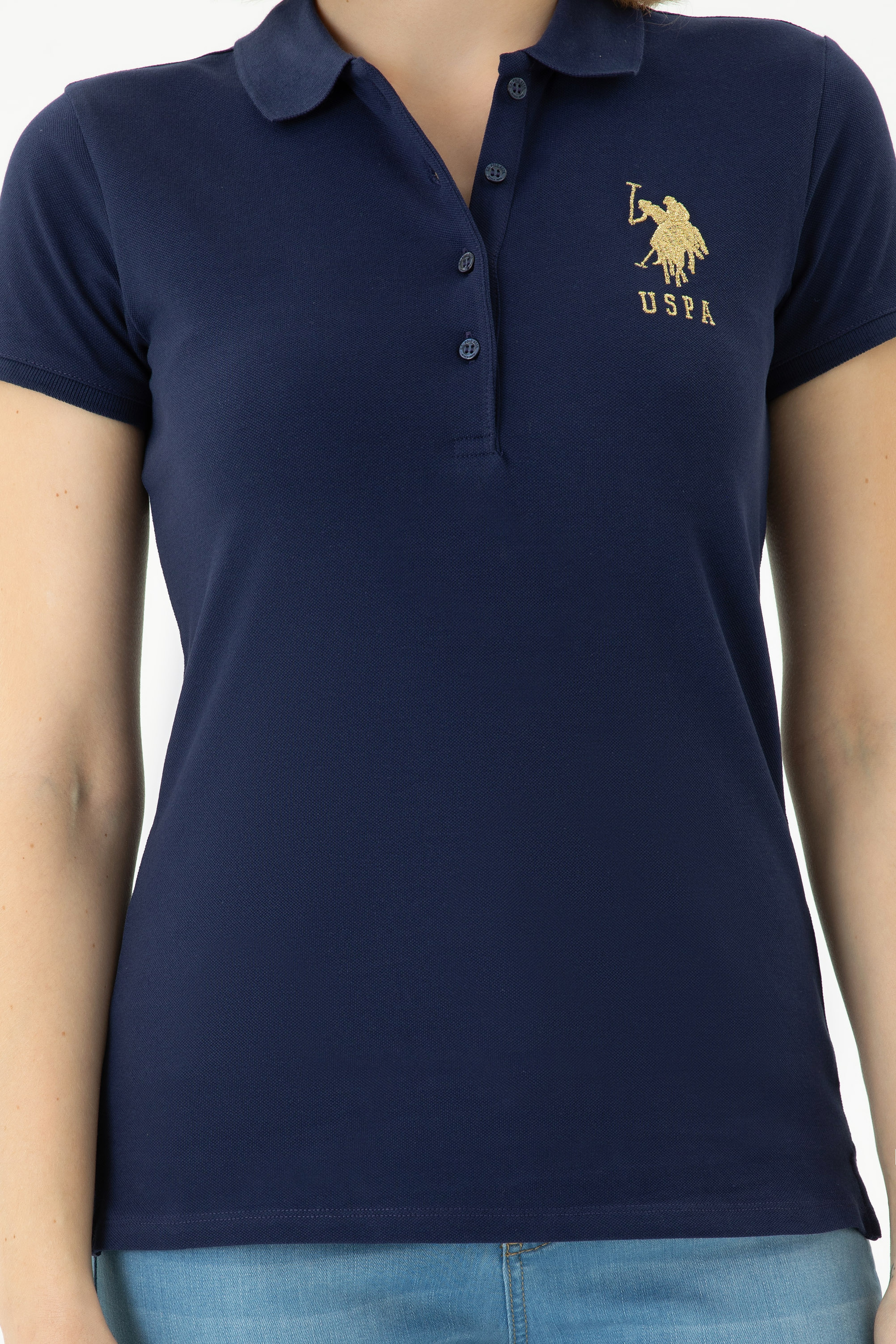 Kadın Lacivert Basic Polo Yaka Tişört - Image 6