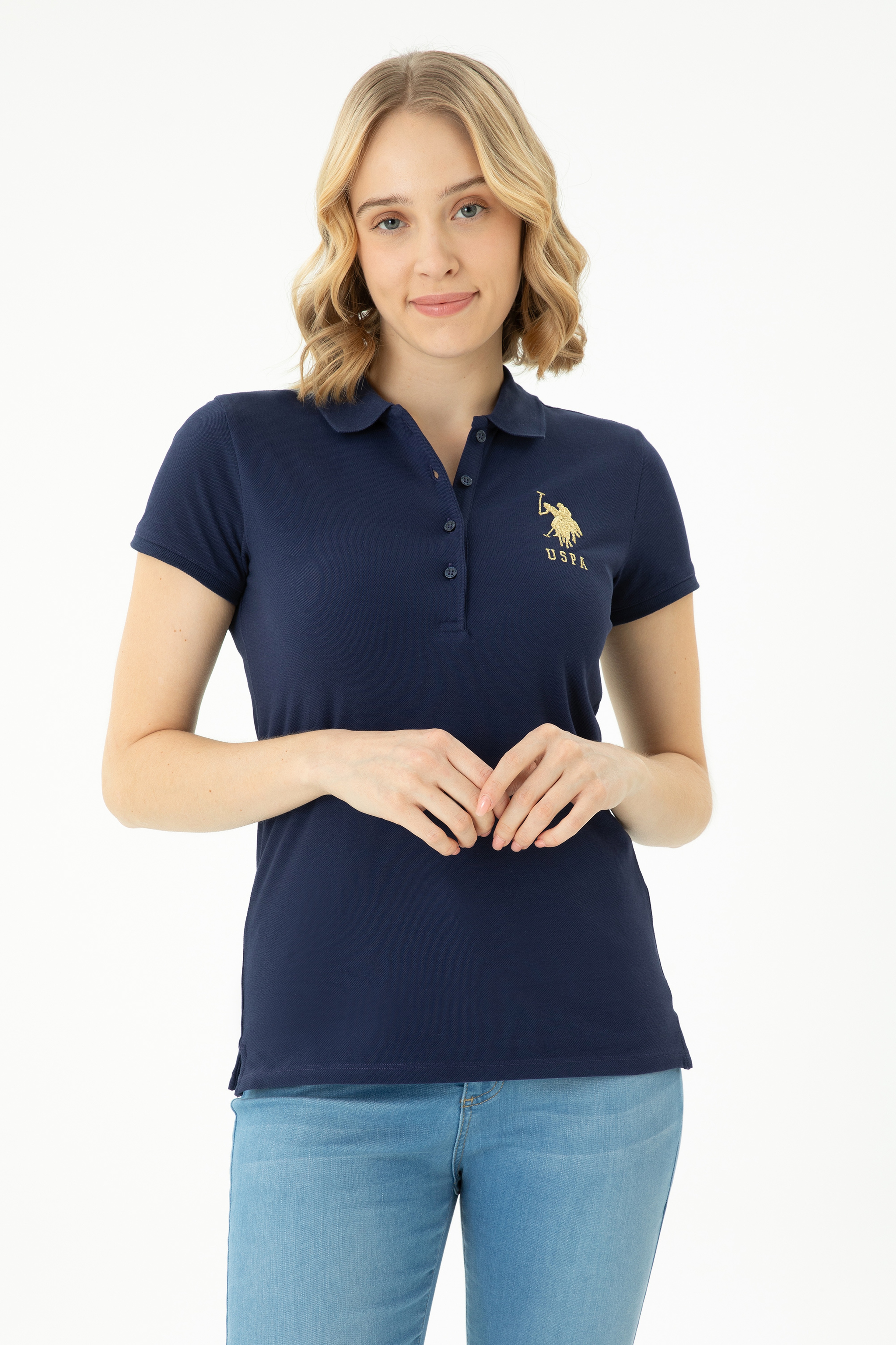 Kadın Lacivert Basic Polo Yaka Tişört - Image 2