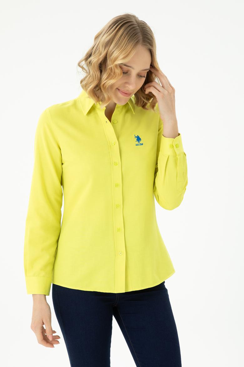 Kadın Neon Sarı Uzun Kollu Basic Gömlek - 50262887149