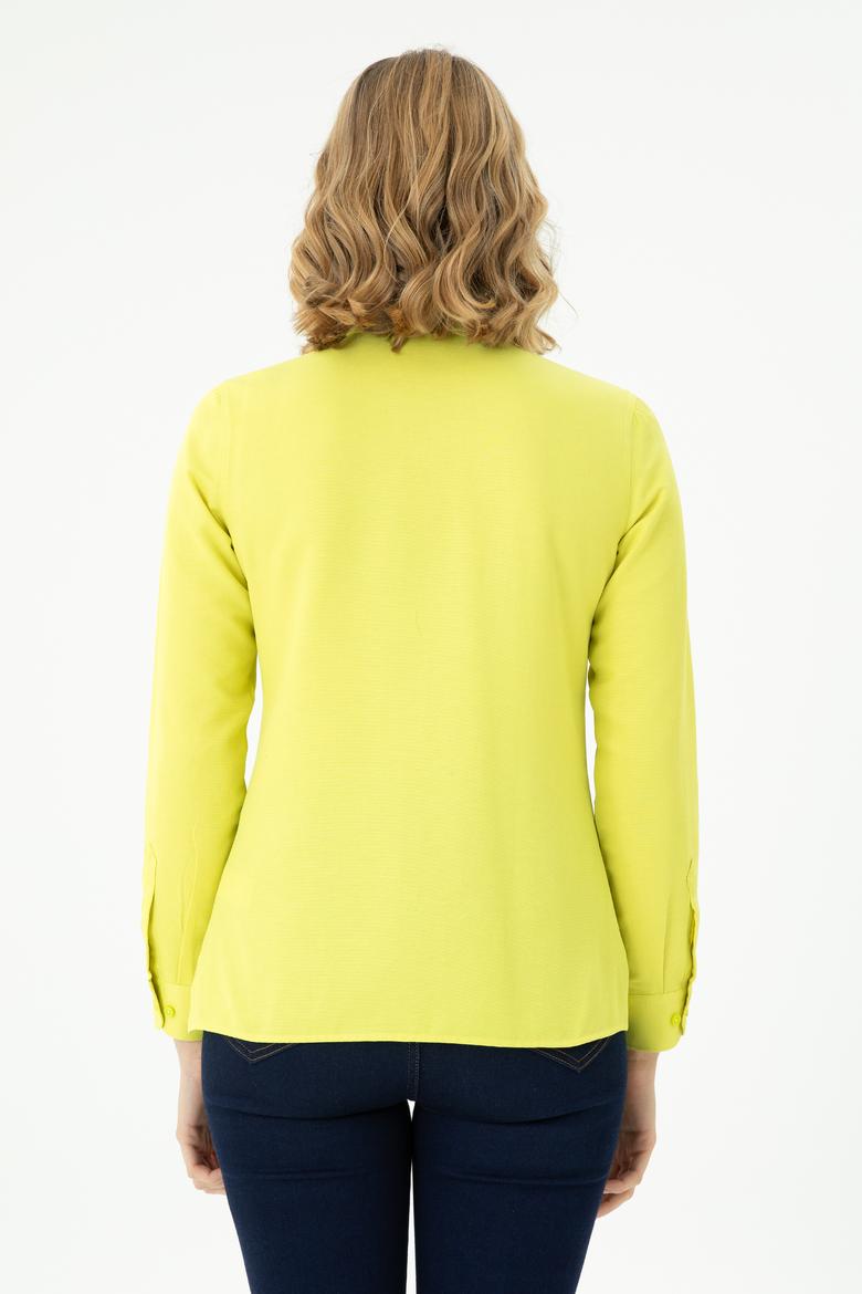 Kadın Neon Sarı Uzun Kollu Basic Gömlek - 50262887149