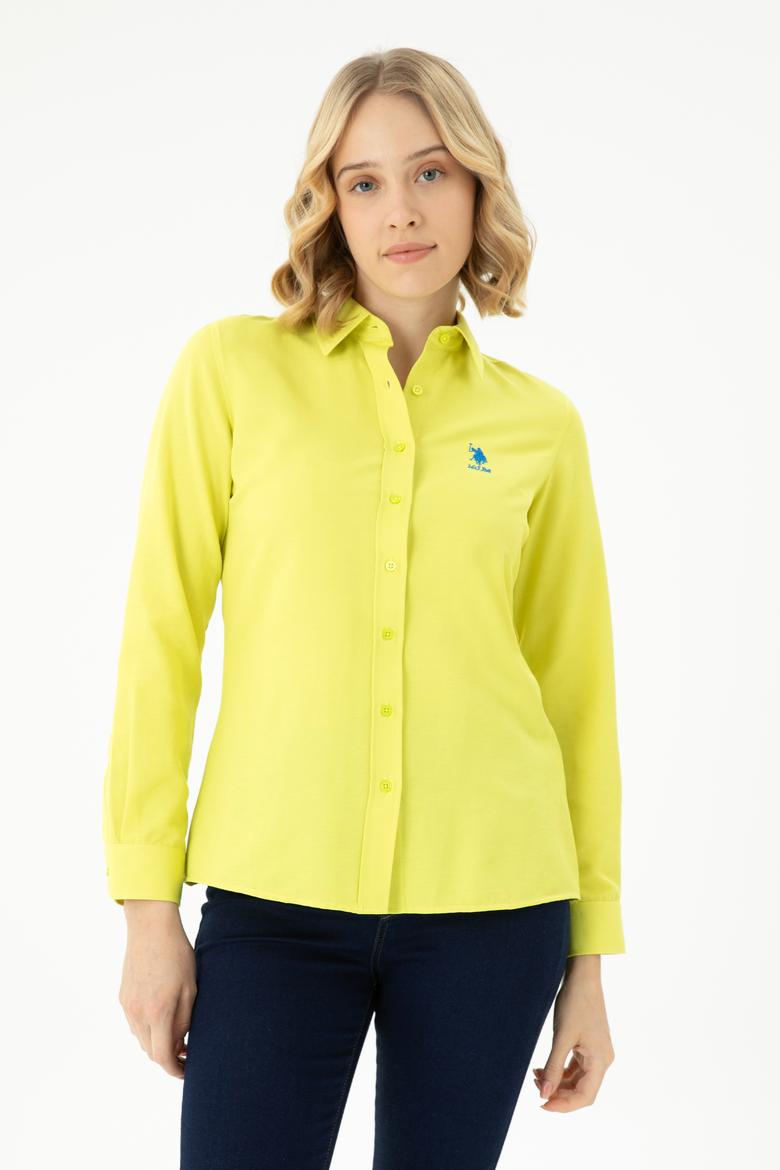 Kadın Neon Sarı Uzun Kollu Basic Gömlek - 50262887149