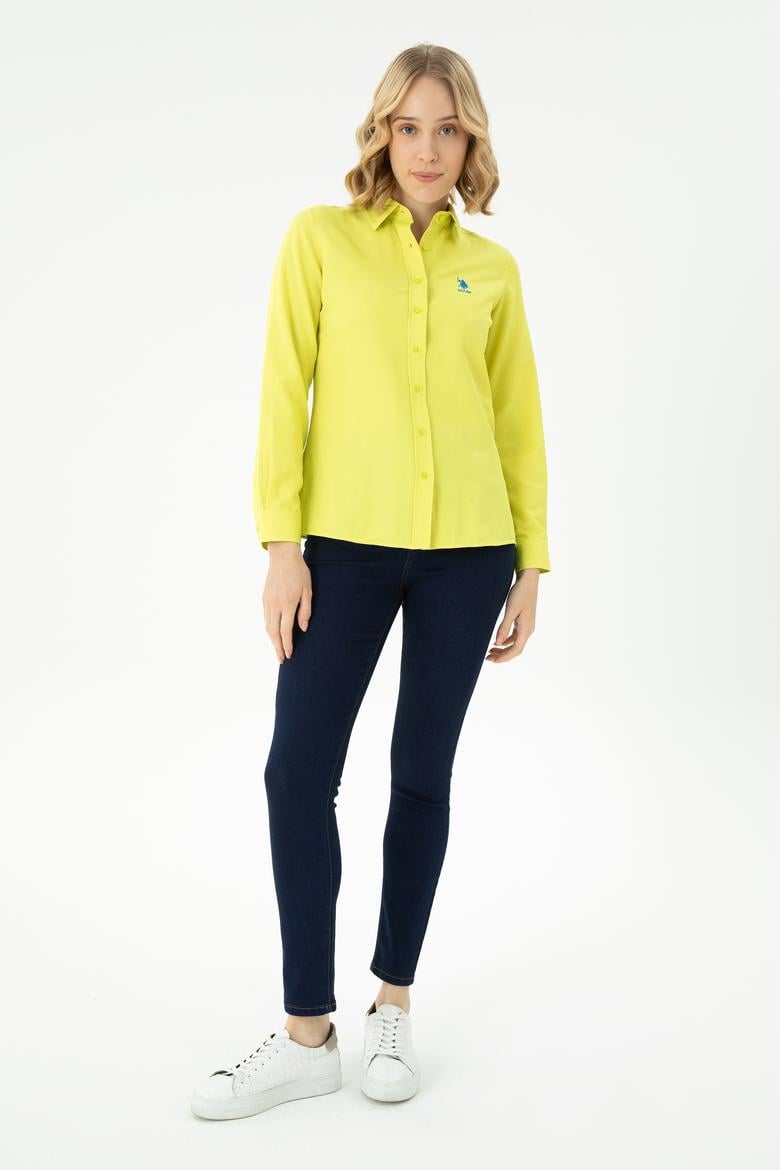 Kadın Neon Sarı Uzun Kollu Basic Gömlek - 50262887149