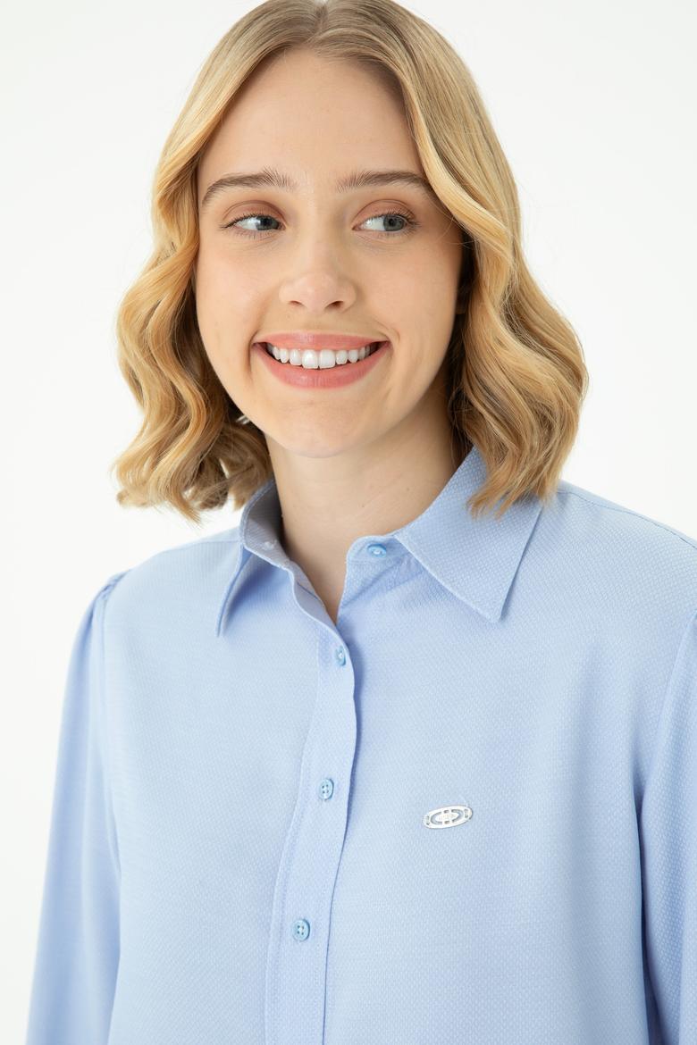 Kadın Mavi Uzun Kollu Gömlek