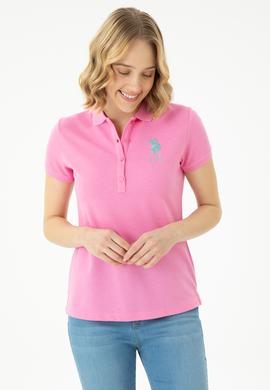 Kadın Pembe Basic Polo Yaka Tişört - 50262695045