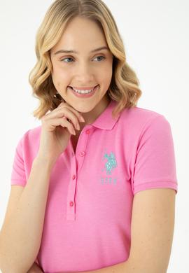 Kadın Pembe Basic Polo Yaka Tişört - 50262695045