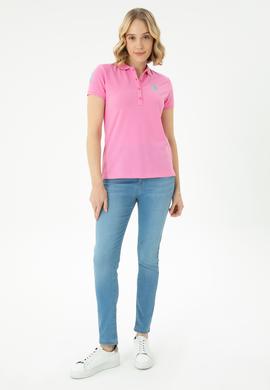 Kadın Pembe Basic Polo Yaka Tişört - 50262695045