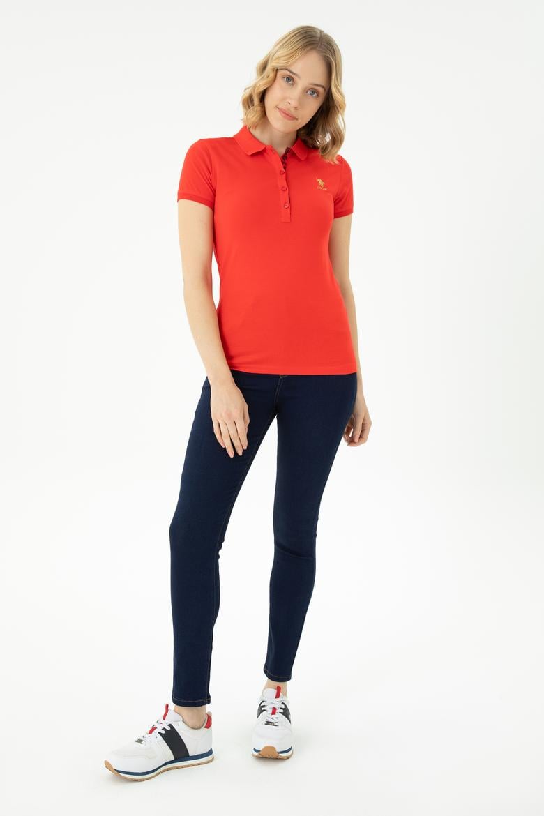 Kadın Kırmızı Basic Polo Yaka Tişört - 50262694161