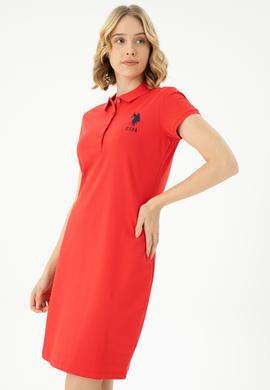 Kadın Kırmızı Polo Yaka Örme Elbise - 50262697164