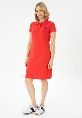 Kadın Kırmızı Polo Yaka Örme Elbise - 50262697164
