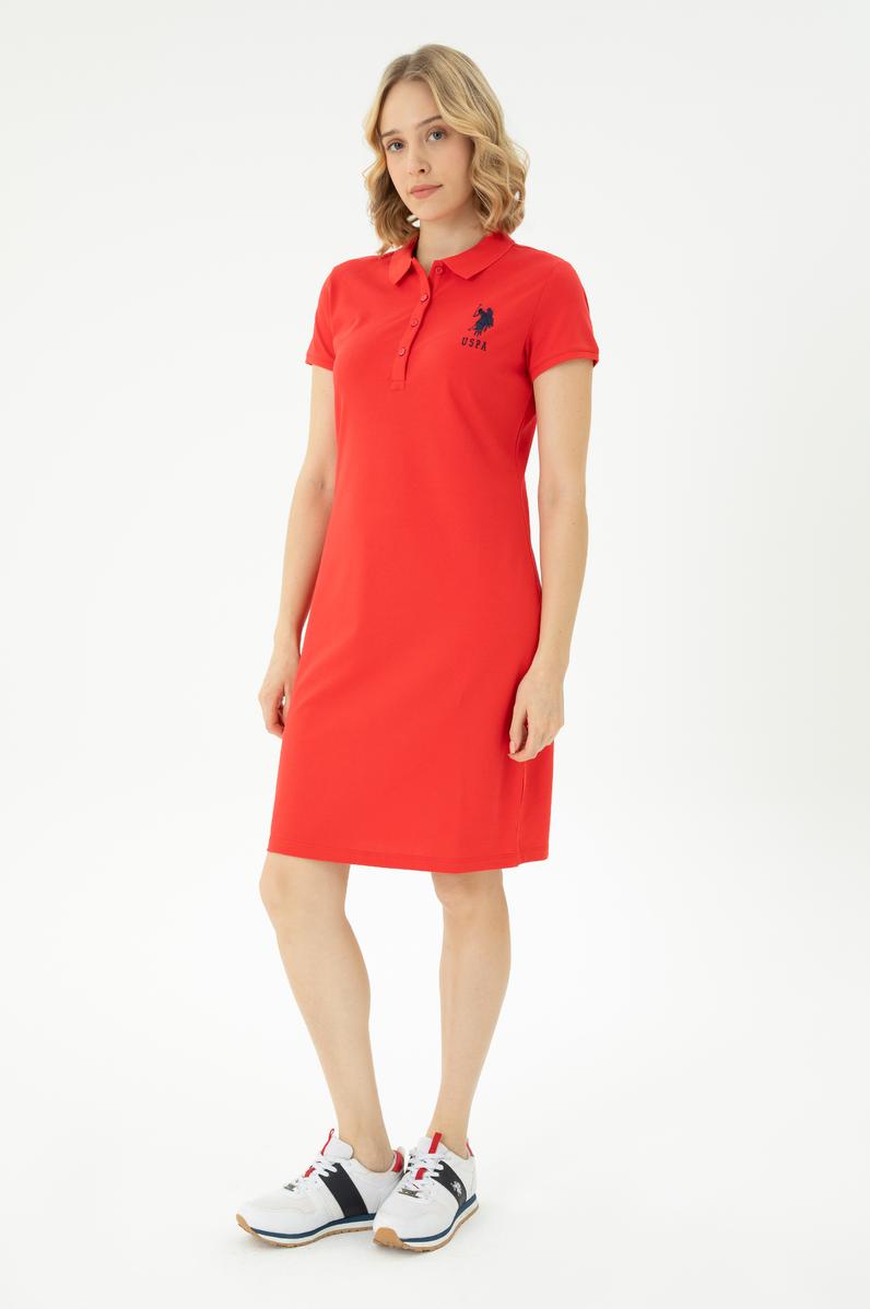 Kadın Kırmızı Polo Yaka Örme Elbise