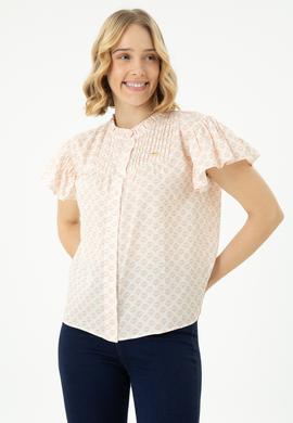 Kadın Ekru Kısa Kollu Gömlek - 50264207019