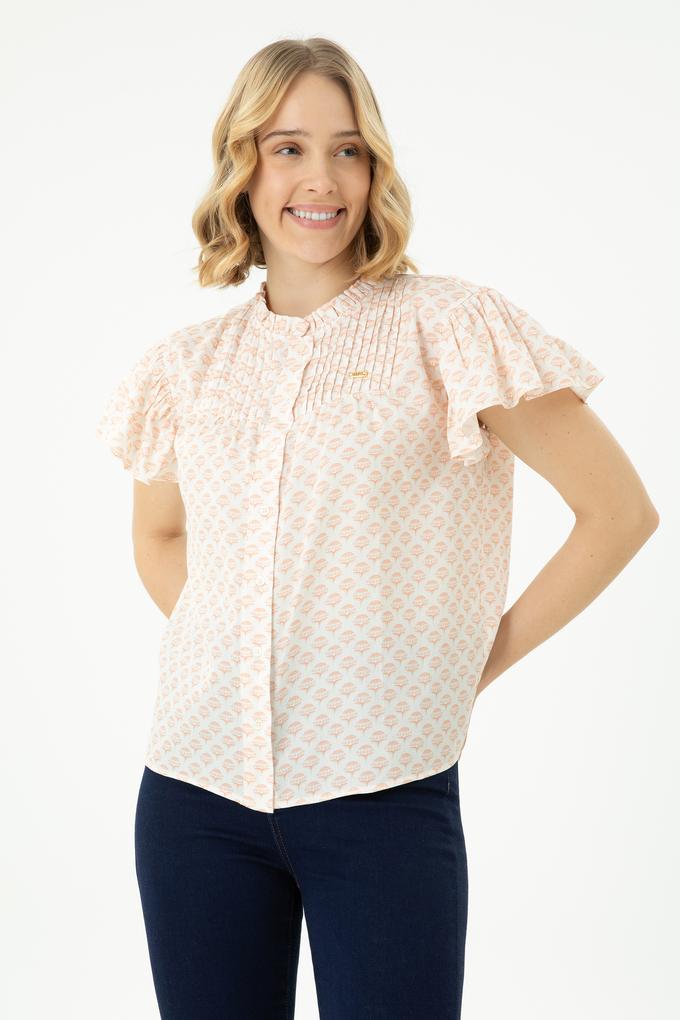 Kadın Ekru Kısa Kollu Gömlek