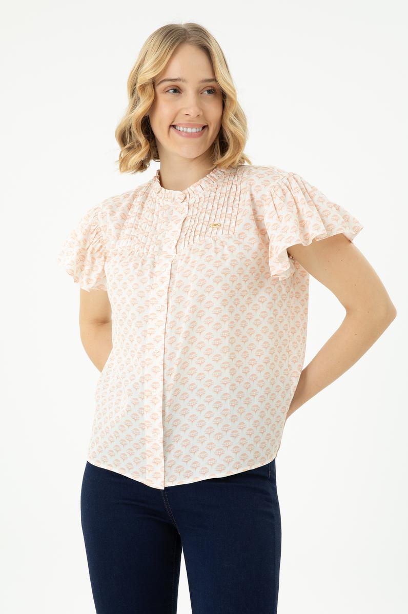 Kadın Ekru Kısa Kollu Gömlek