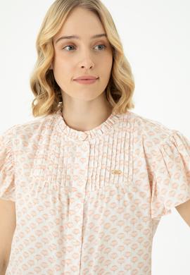 Kadın Ekru Kısa Kollu Gömlek - 50264207019