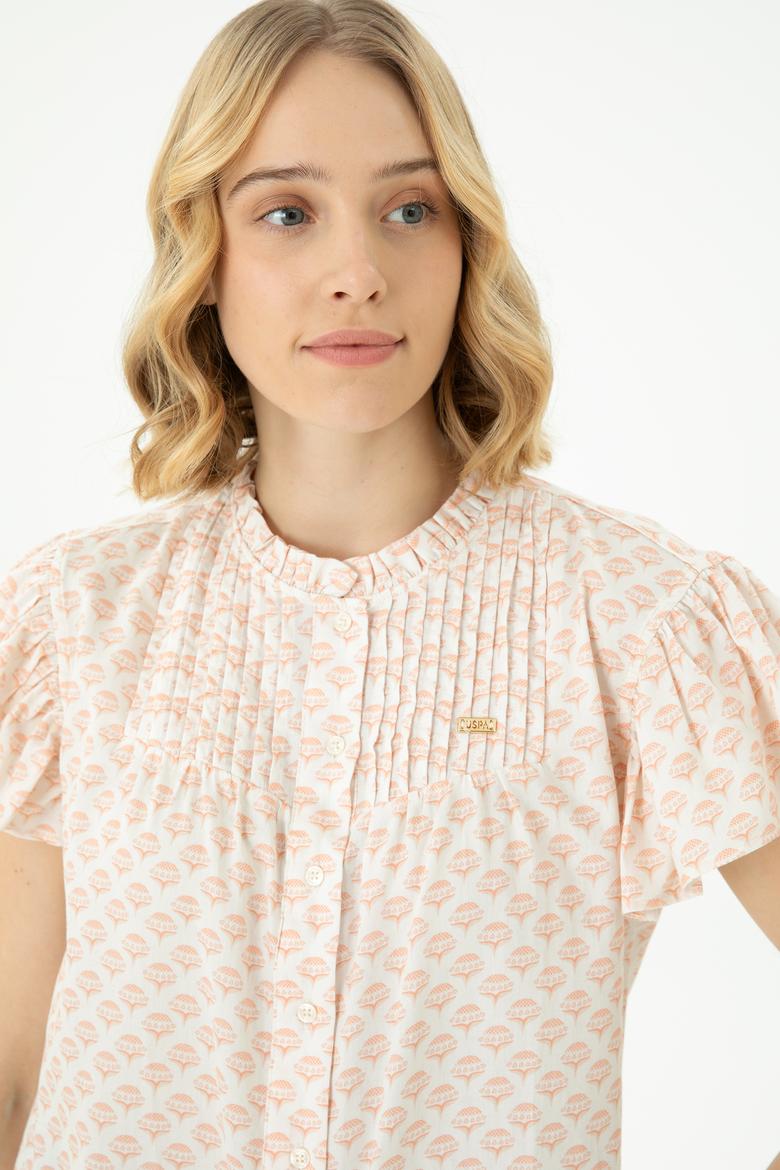 Kadın Ekru Kısa Kollu Gömlek - 50264207019
