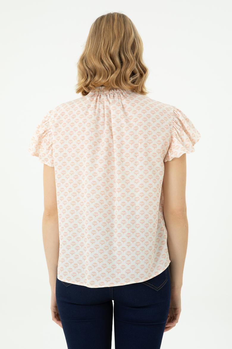 Kadın Ekru Kısa Kollu Gömlek - 50264207019