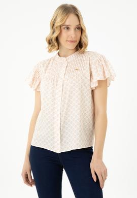 Kadın Ekru Kısa Kollu Gömlek - 50264207019