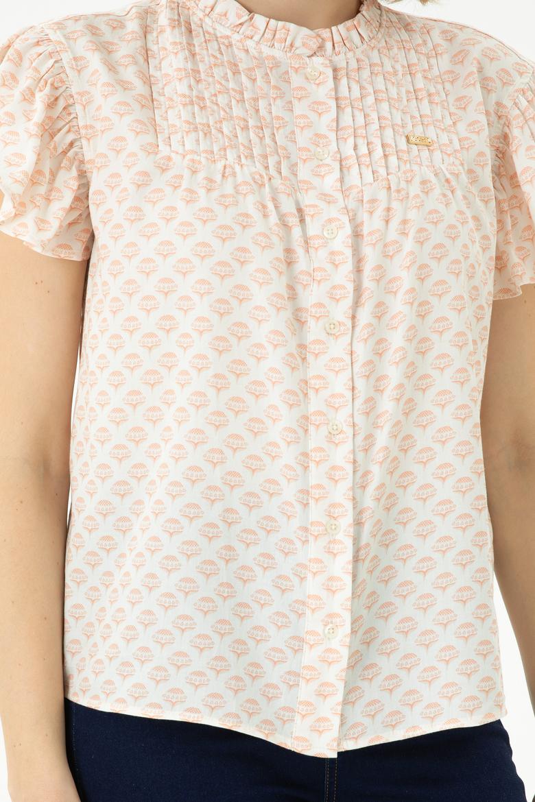 Kadın Ekru Kısa Kollu Gömlek - 50264207019