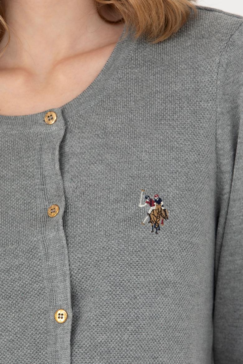 Kadın Gri Melanj Basic Triko Hırka - 50269008021