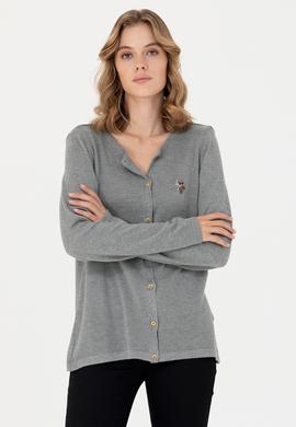 Kadın Gri Melanj Basic Triko Hırka - 50269008021