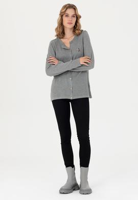 Kadın Gri Melanj Basic Triko Hırka - 50269008021