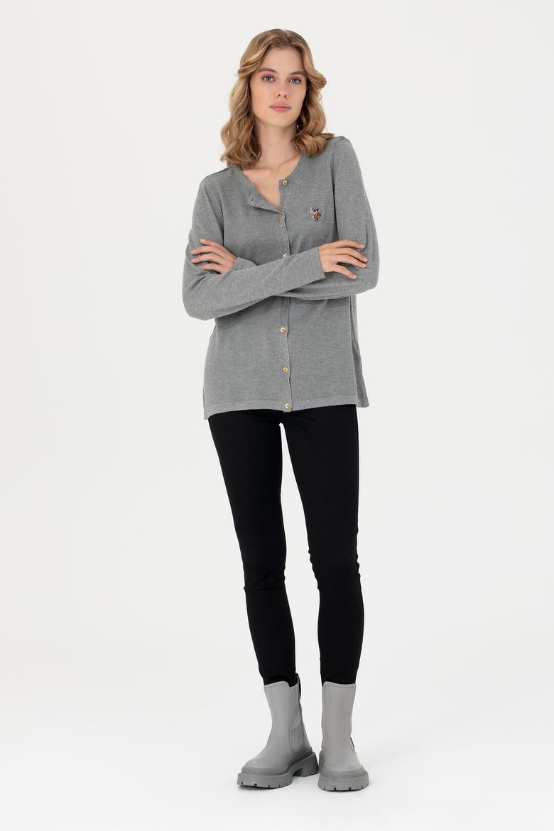 Kadın Gri Melanj Basic Triko Hırka - 50269008021