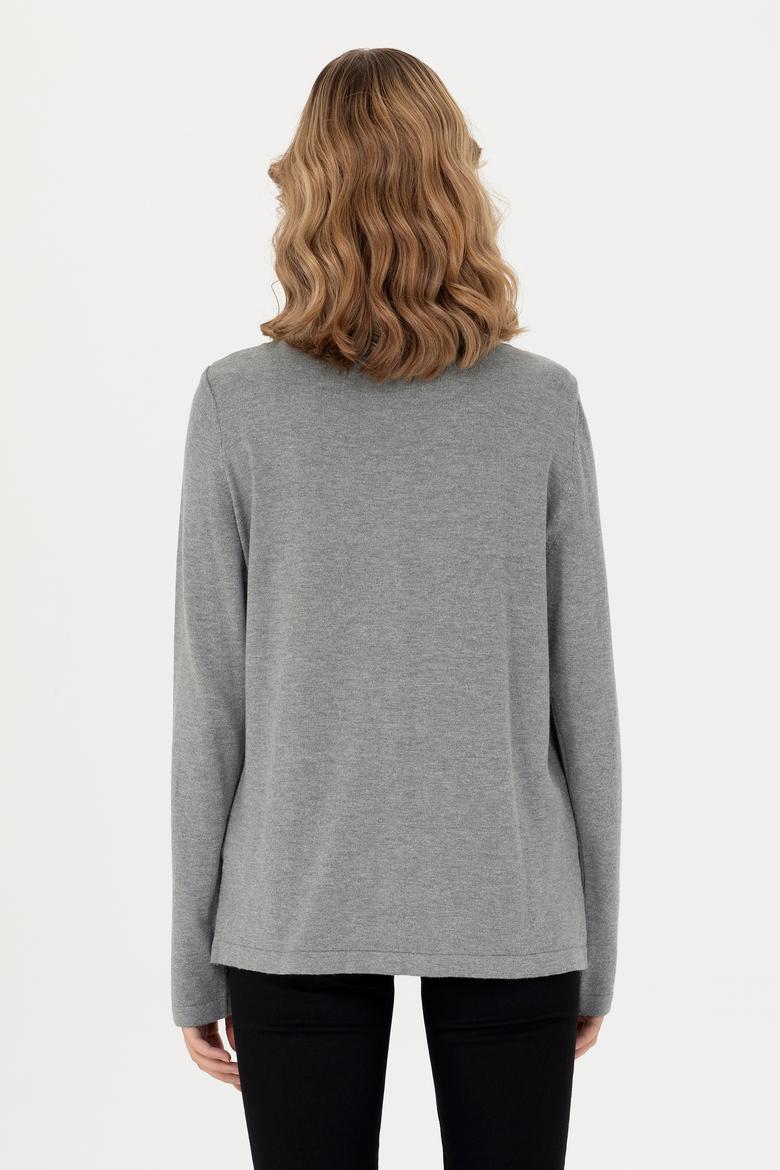 Kadın Gri Melanj Basic Triko Hırka - 50269008021