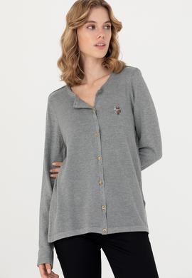 Kadın Gri Melanj Basic Triko Hırka - 50269008021