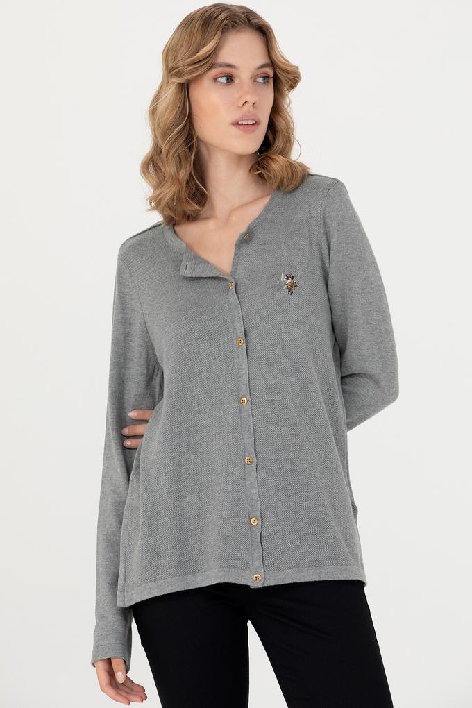 Kadın Gri Melanj Basic Triko Hırka