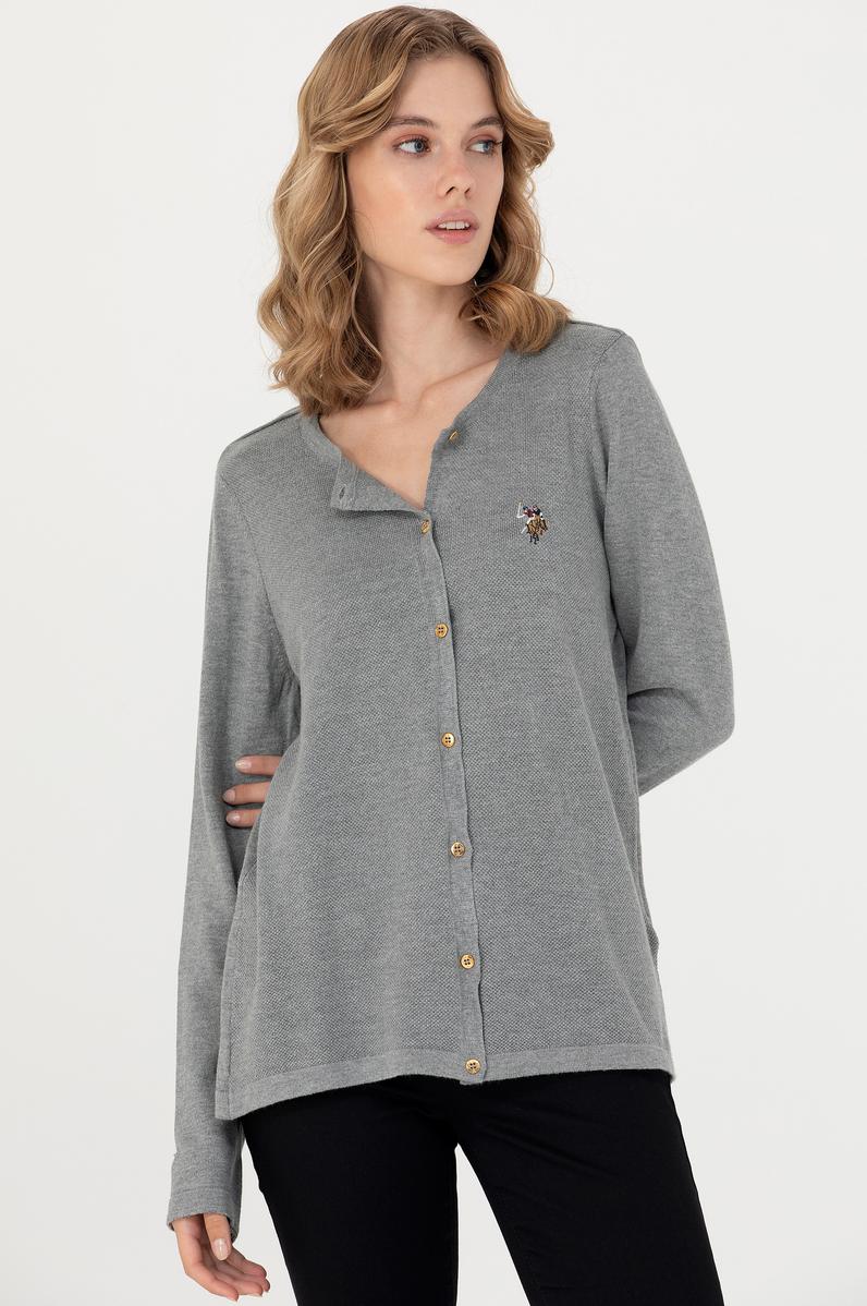 Kadın Gri Melanj Basic Triko Hırka