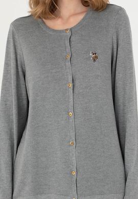 Kadın Gri Melanj Basic Triko Hırka - 50269008021