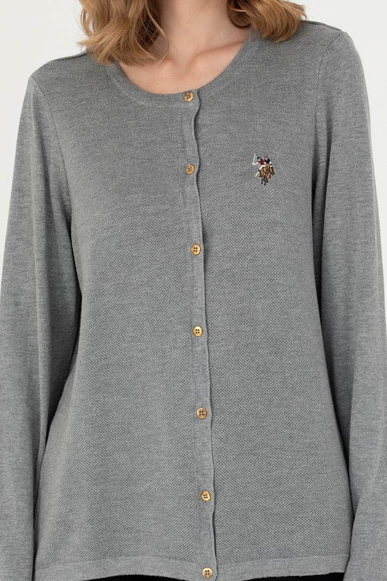 Kadın Gri Melanj Basic Triko Hırka - 50269008021