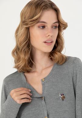 Kadın Gri Melanj Basic Triko Hırka - 50269008021