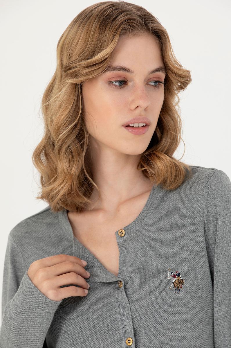 Kadın Gri Melanj Basic Triko Hırka