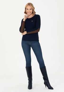 Kadın Lacivert Bisiklet Yaka Basic Kazak - 50269010003