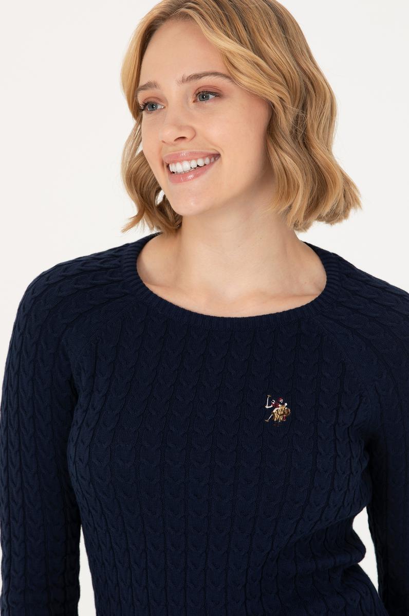 Kadın Lacivert Bisiklet Yaka Basic Kazak