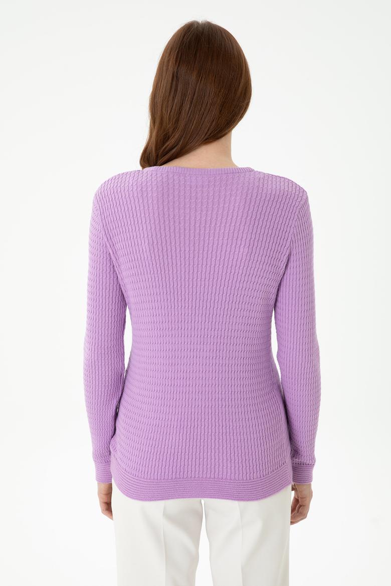 Kadın Lila Bisiklet Yaka Basic Kazak - 50269013042