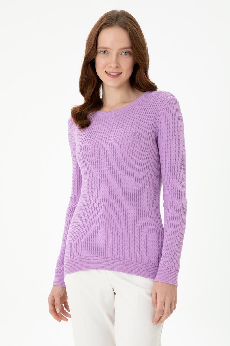 Kadın Lila Bisiklet Yaka Basic Kazak