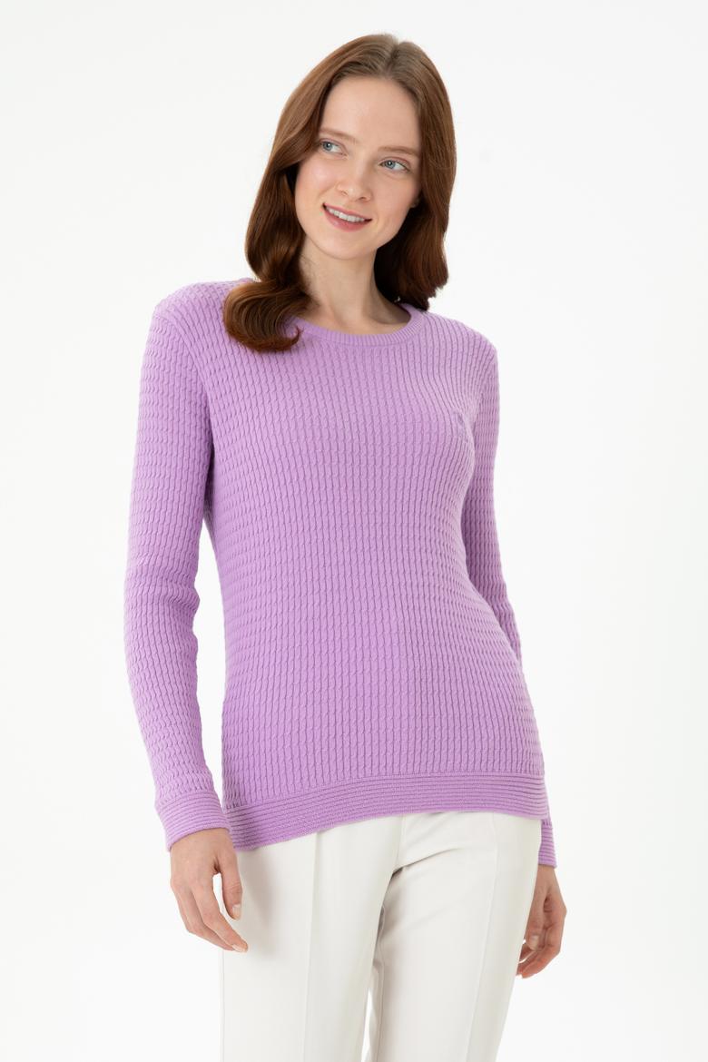 Kadın Lila Bisiklet Yaka Basic Kazak - 50269013042