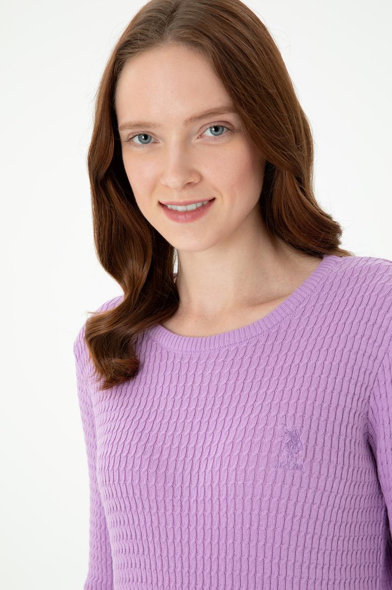 Kadın Lila Bisiklet Yaka Basic Kazak