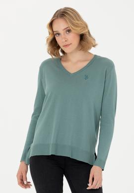 Kadın Mint V Yaka Basic Kazak - 50269016043