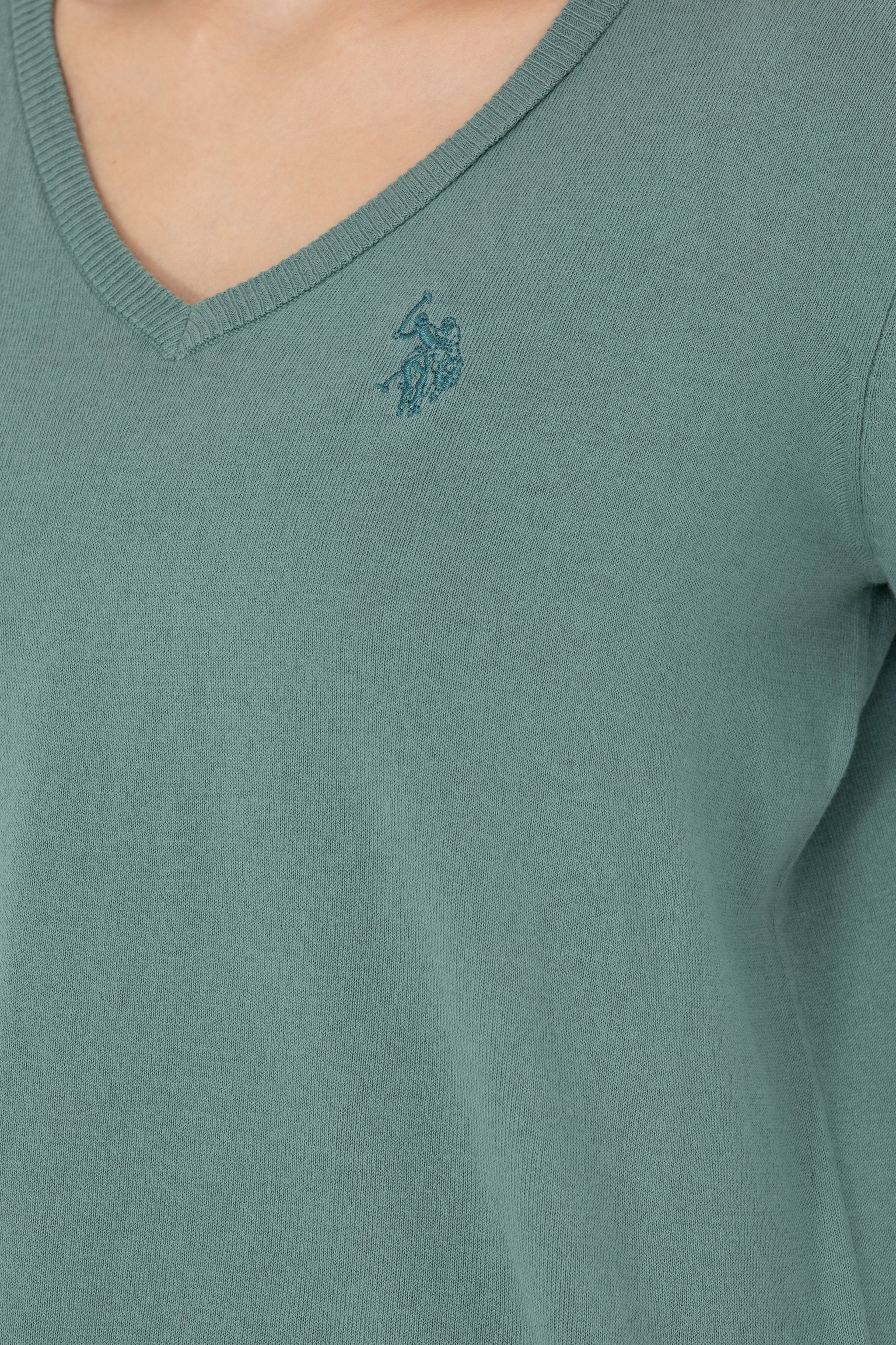 Kadın Mint V Yaka Basic Kazak - Image 7