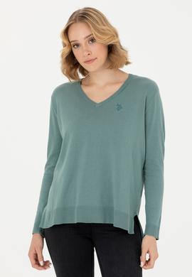 Kadın Mint V Yaka Basic Kazak - 50269016043