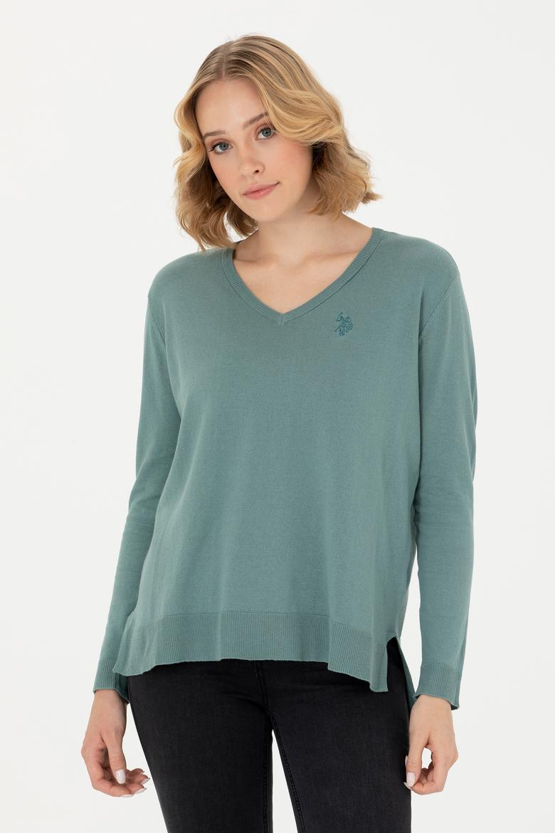 Kadın Mint V Yaka Basic Kazak - 50269016043