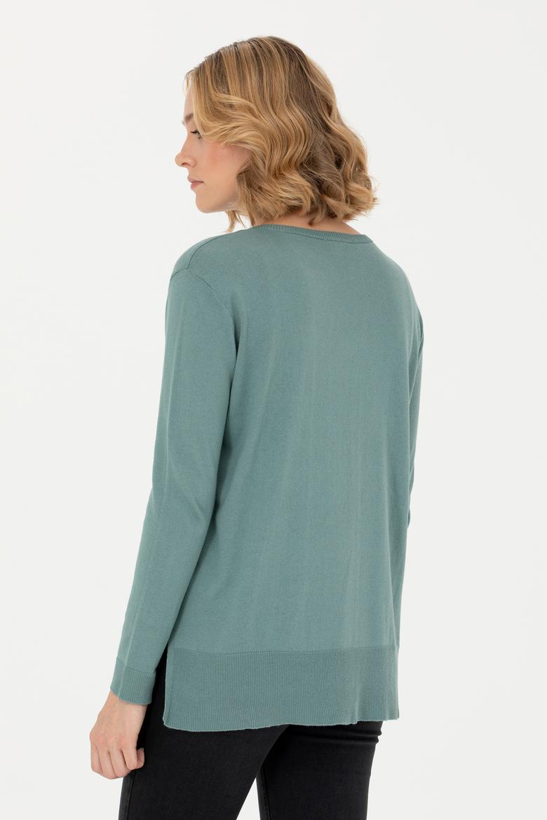Kadın Mint V Yaka Basic Kazak - 50269016043