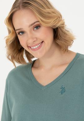 Kadın Mint V Yaka Basic Kazak - 50269016043