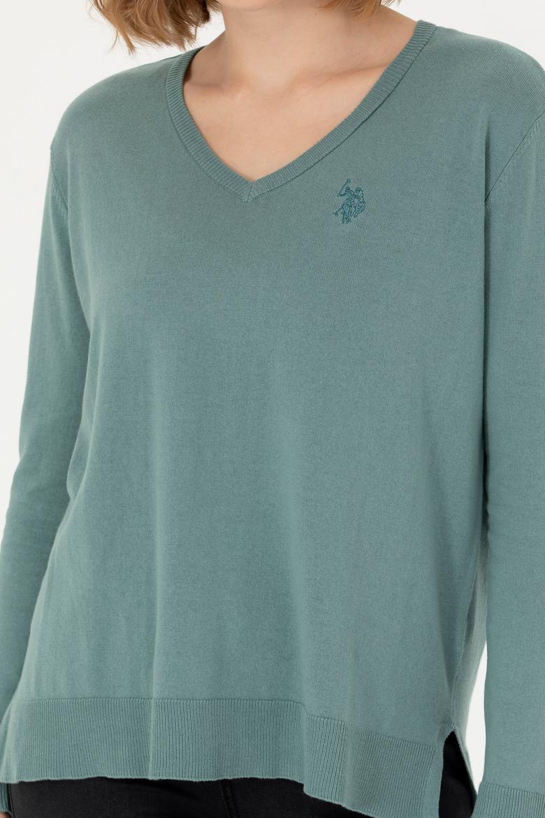 Kadın Mint V Yaka Basic Kazak - 50269016043