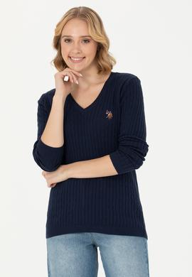 Kadın Lacivert V Yaka Basic Kazak - 50269019003