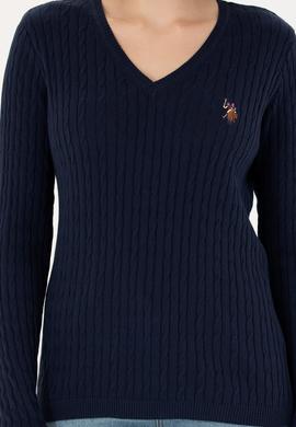 Kadın Lacivert V Yaka Basic Kazak - 50269019003